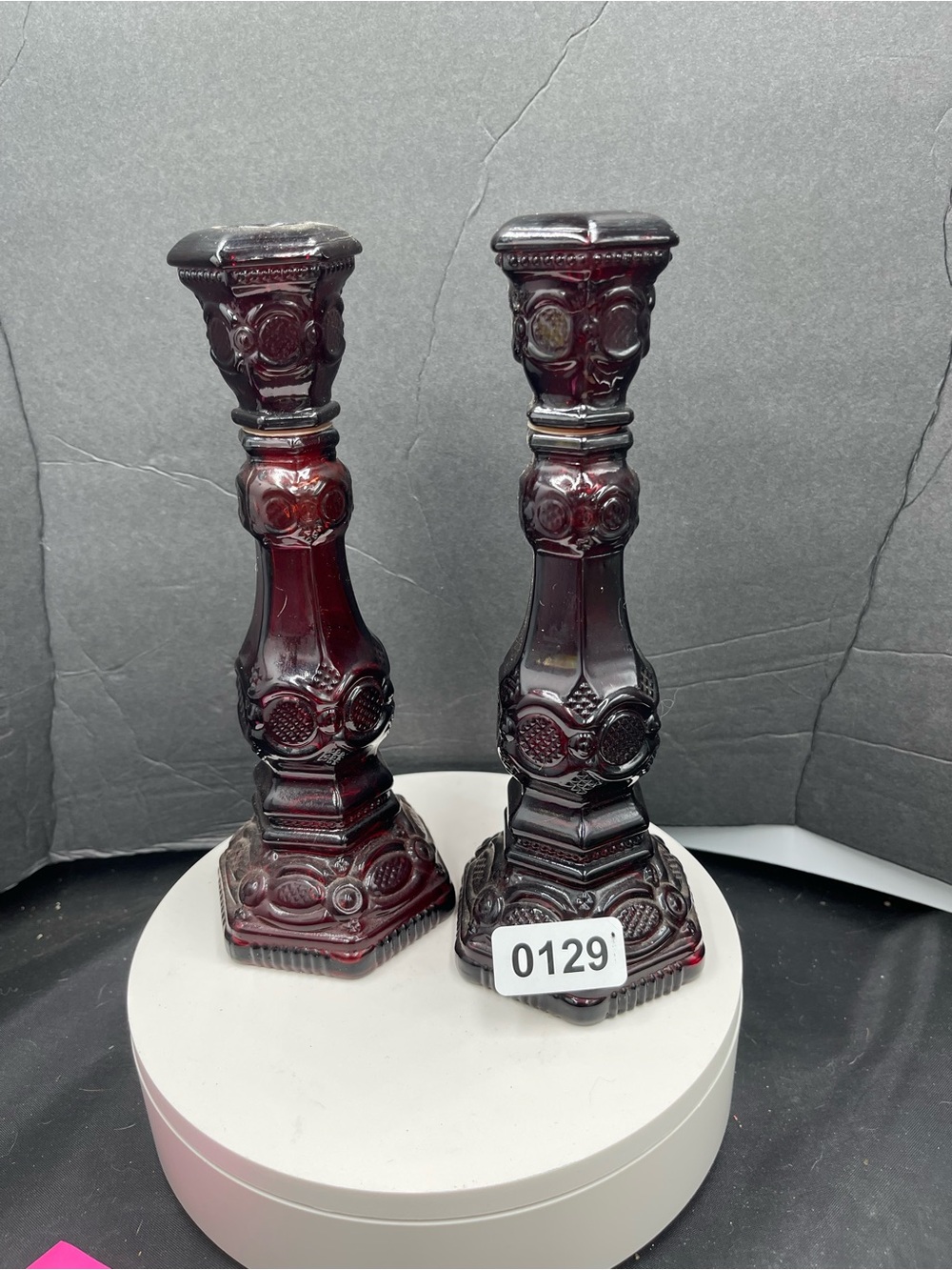 Vintage-Style Pair of Decorative Candlestick Holders in Deep Burgundy Avon cape